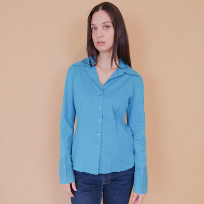 VIN-BLO-32607 Vintage πουκάμισο Y2K σιέλ S-Μ