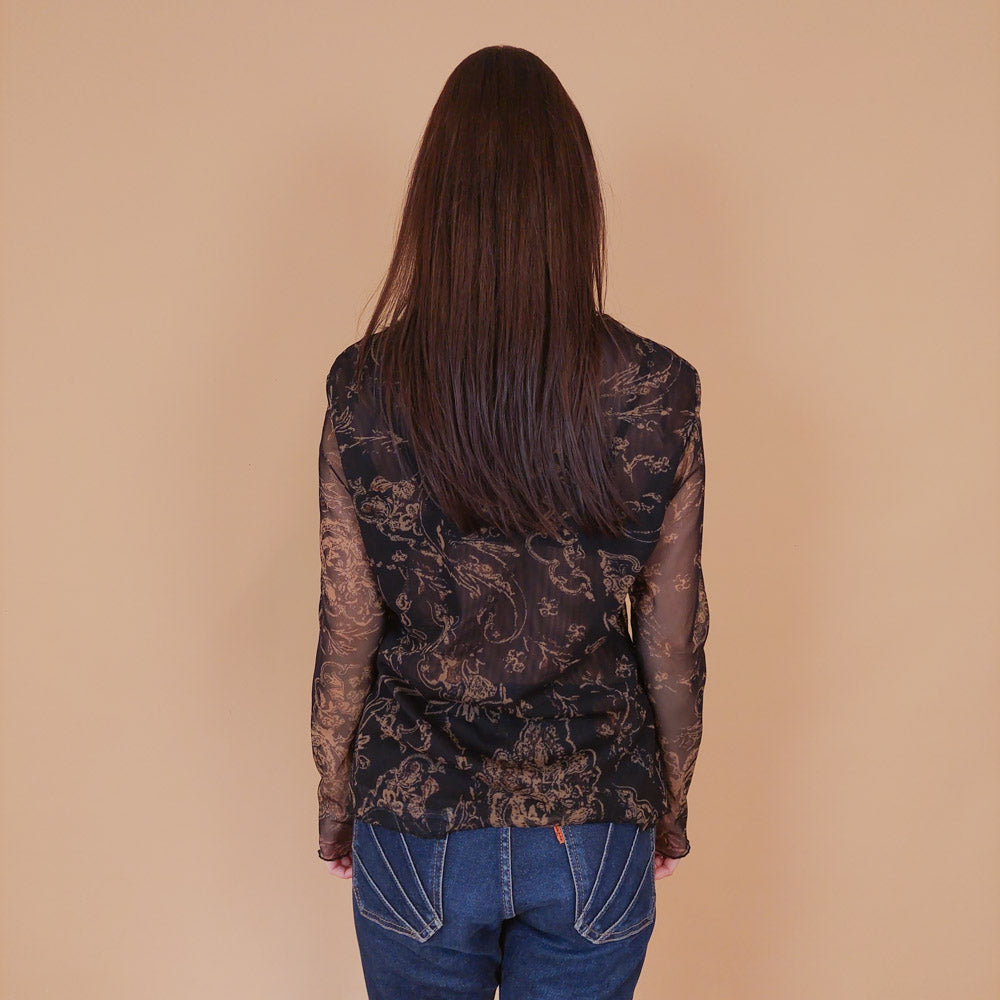 VIN-BLO-32556 Vintage τοπ μαύρο τούλι M-L