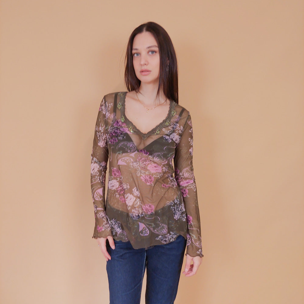 VIN-BLO-32544 Vintage τοπ λαδί τούλι M-L