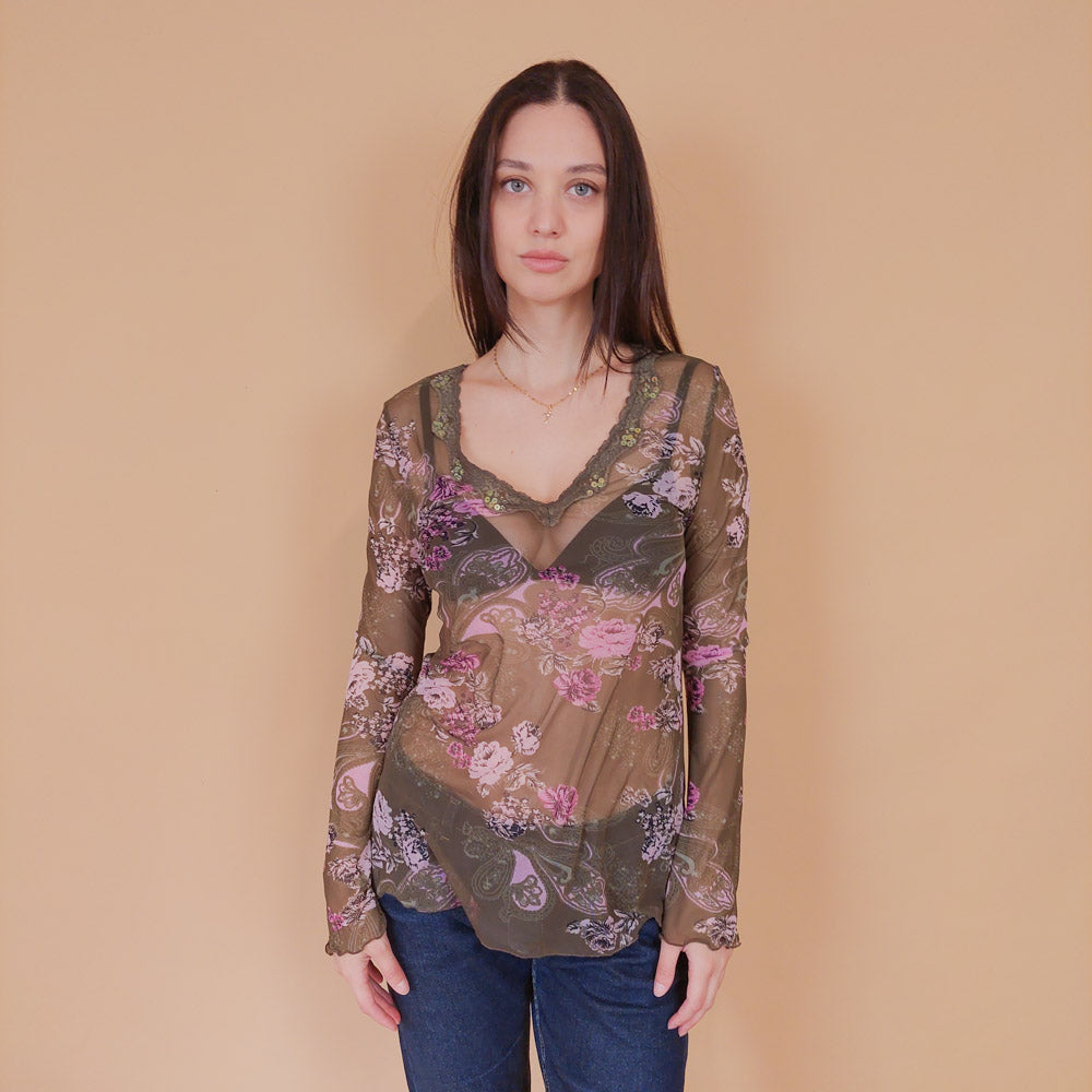 VIN-BLO-32544 Vintage τοπ λαδί τούλι M-L