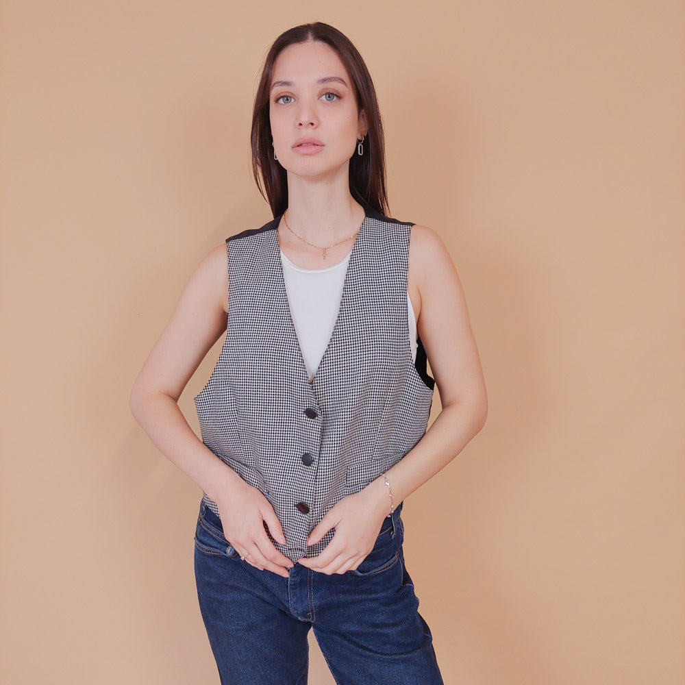 VIN-BLO-32615 Vintage γιλέκο γυναικείο Pied de poule M-L