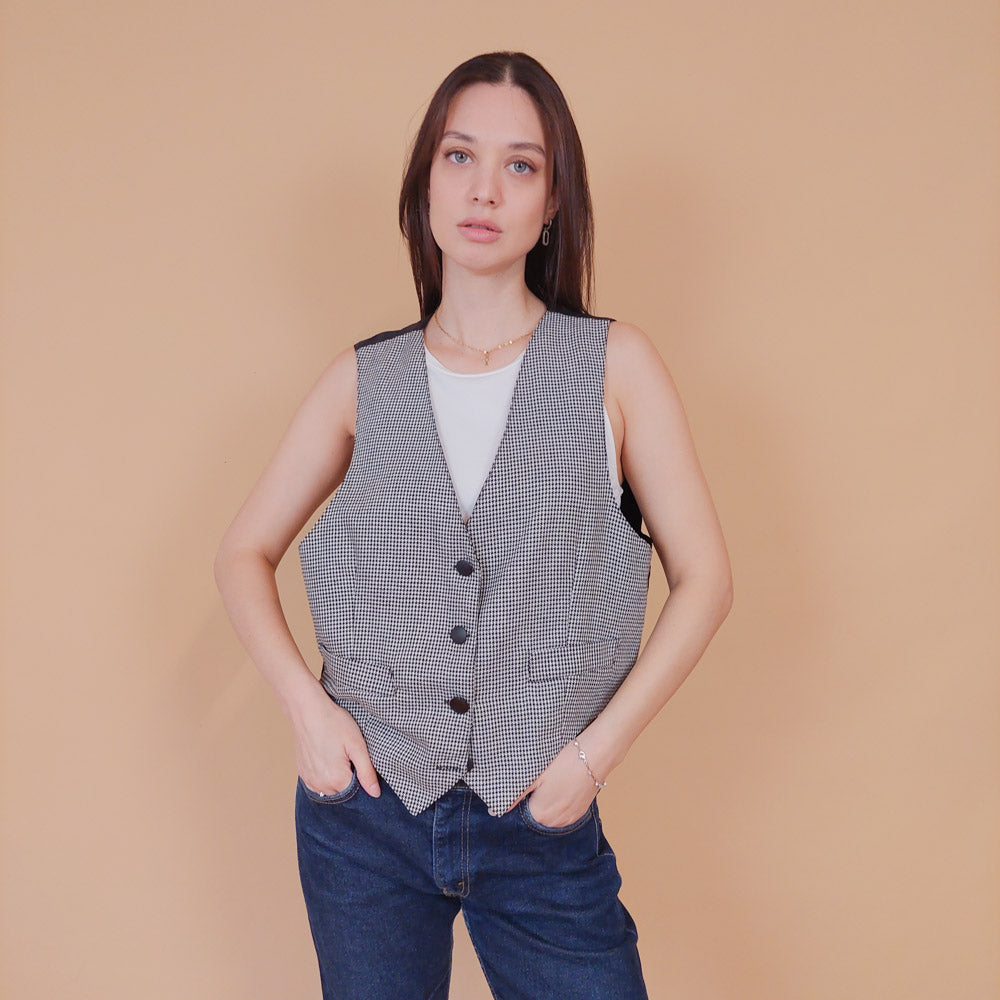 VIN-BLO-32615 Vintage γιλέκο γυναικείο Pied de poule M-L