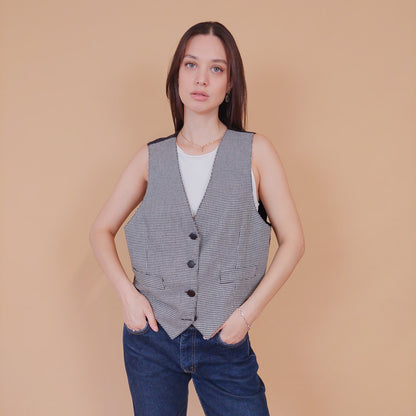 VIN-BLO-32615 Vintage γιλέκο γυναικείο Pied de poule M-L