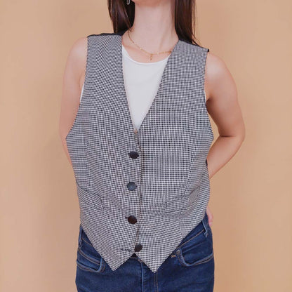 VIN-BLO-32615 Vintage γιλέκο γυναικείο Pied de poule M-L