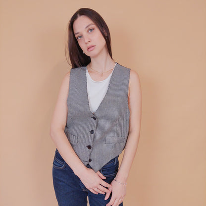 VIN-BLO-32615 Vintage γιλέκο γυναικείο Pied de poule M-L