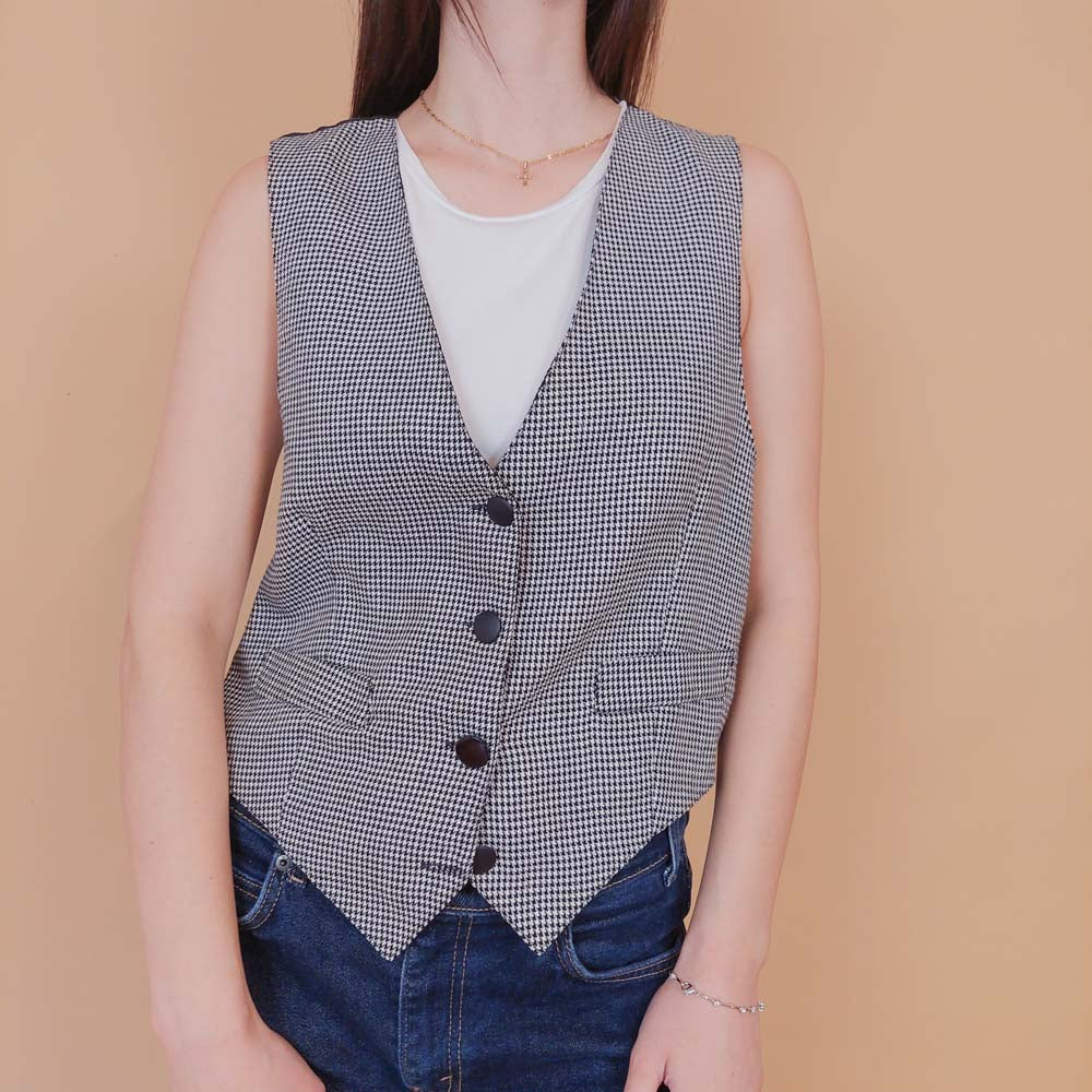 VIN-BLO-32615 Vintage γιλέκο γυναικείο Pied de poule M-L