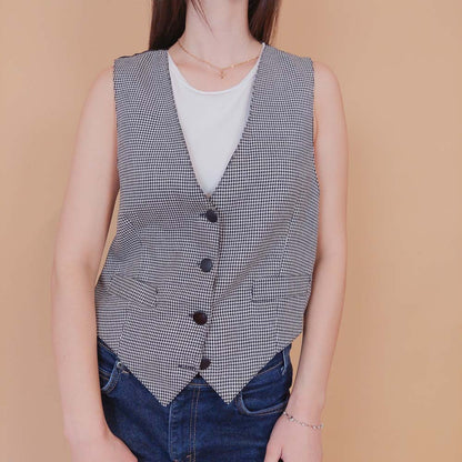 VIN-BLO-32615 Vintage γιλέκο γυναικείο Pied de poule M-L