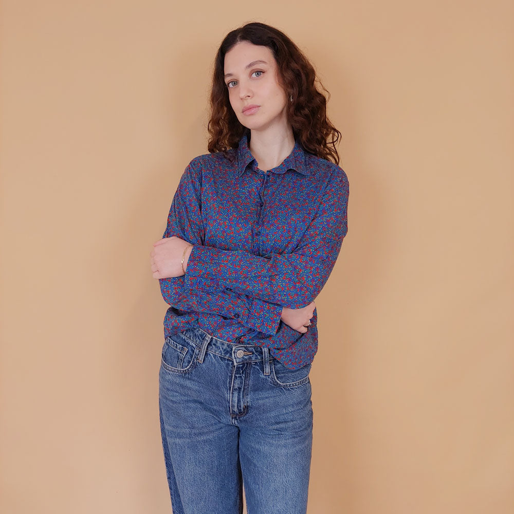 VIN-BLO-34828 Vintage πουκάμισο φλοράλ Benetton S