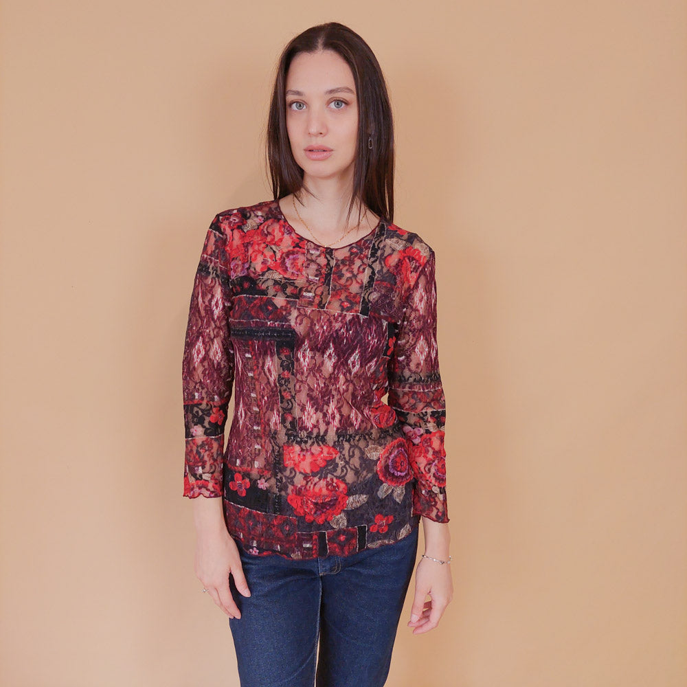 VIN-BLO-32545 Vintage τοπ εμπριμέ τούλι M