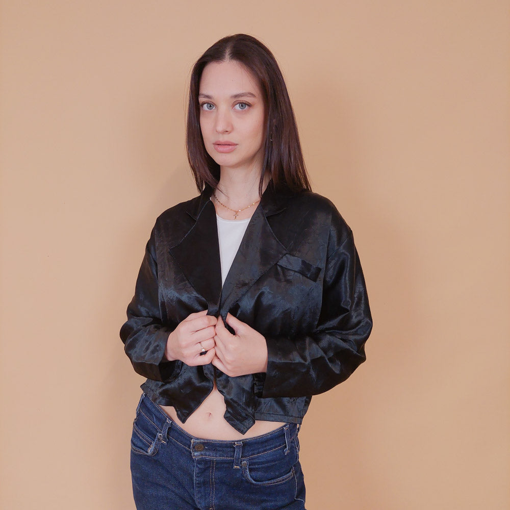 VIN-BLO-32516 Vintage top ζακέτα μαύρο L-XL