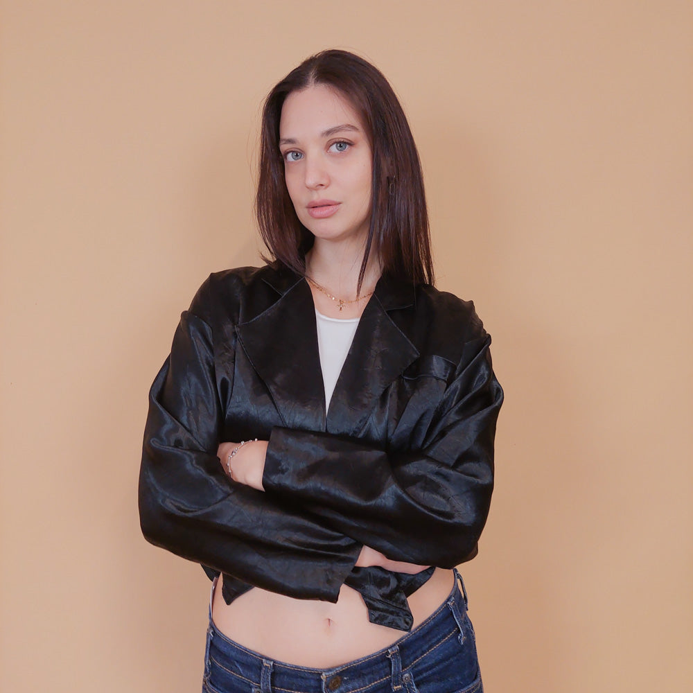 VIN-BLO-32516 Vintage top ζακέτα μαύρο L-XL