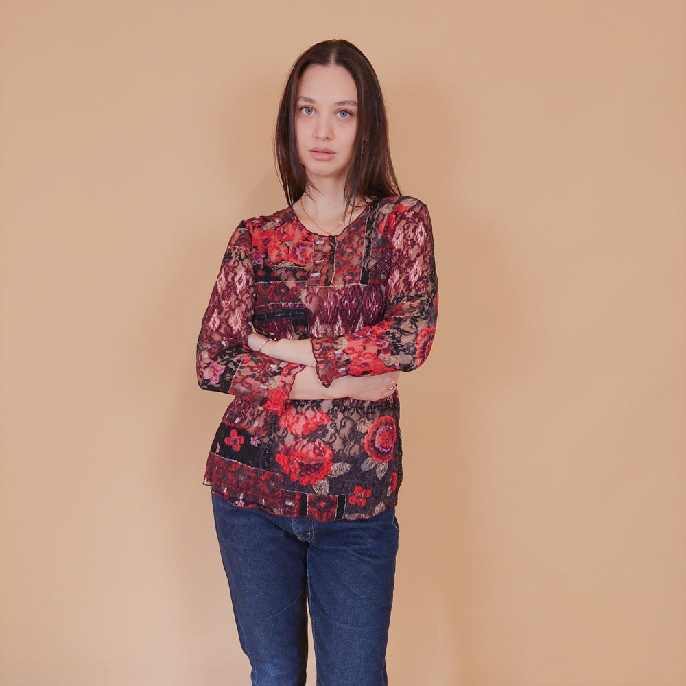 VIN-BLO-32545 Vintage τοπ εμπριμέ τούλι M