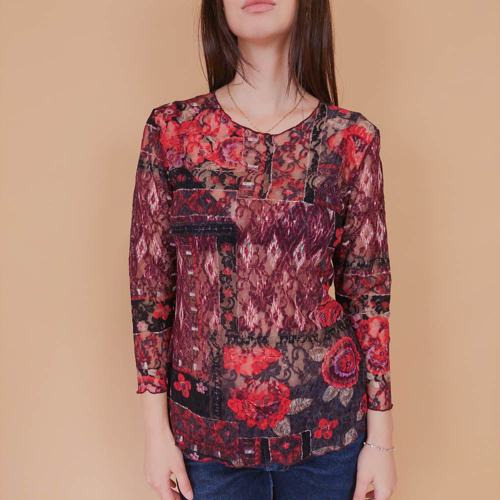 VIN-BLO-32545 Vintage τοπ εμπριμέ τούλι M