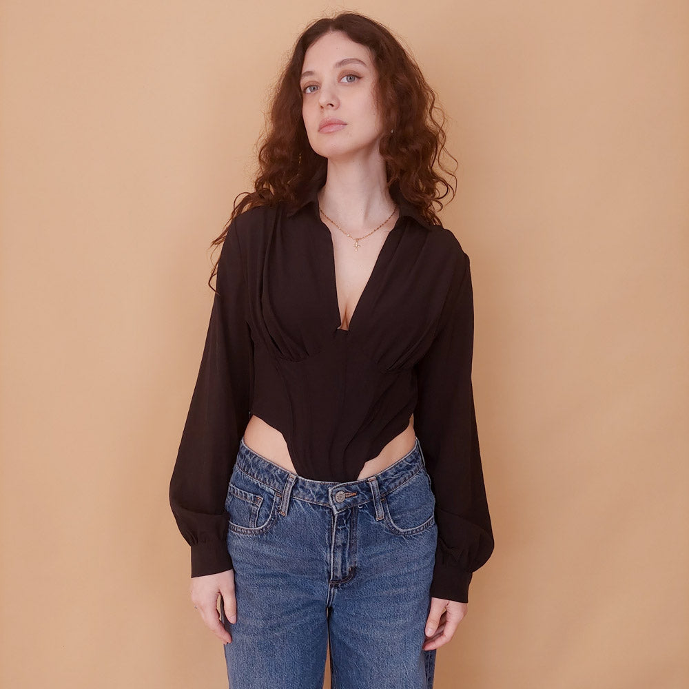 VIN-BLO-34841 Vintage top μαύρο S