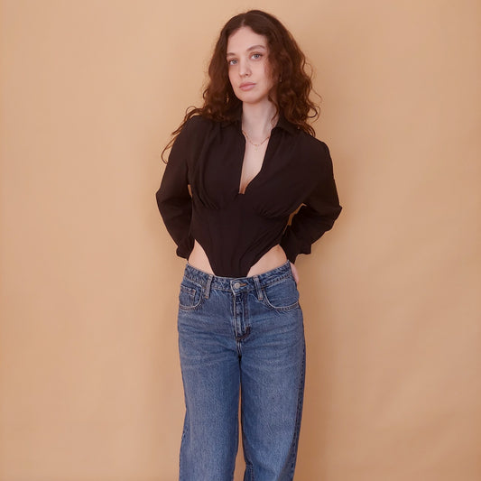 VIN-BLO-34841 Vintage top μαύρο S