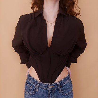 VIN-BLO-34841 Vintage top μαύρο S