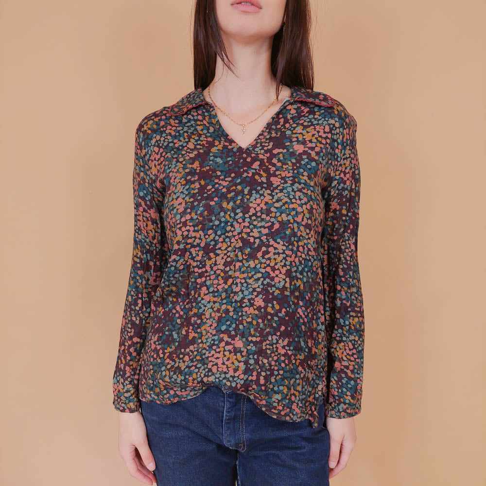 VIN-BLO-32546 Vintage τοπ εμπριμέ Μ