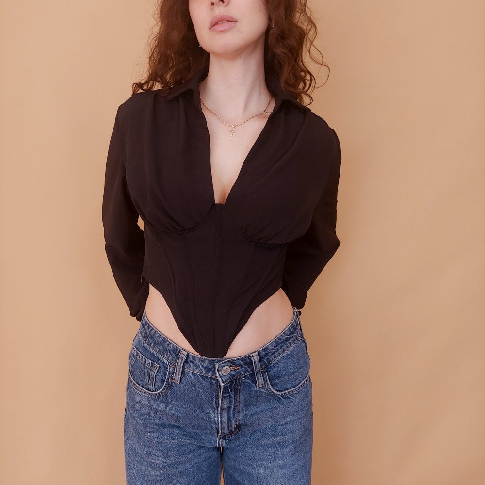 VIN-BLO-34841 Vintage top μαύρο S