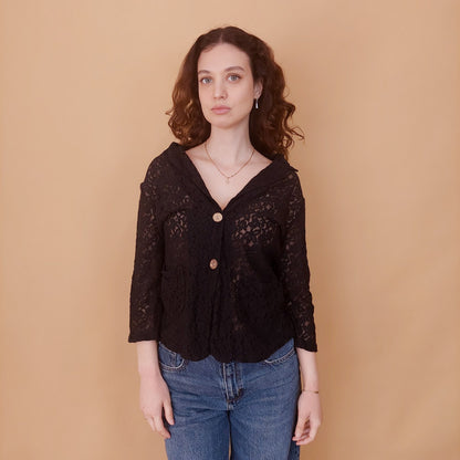 VIN-BLO-34842 Vintage top μαύρο δαντελένιο S-M