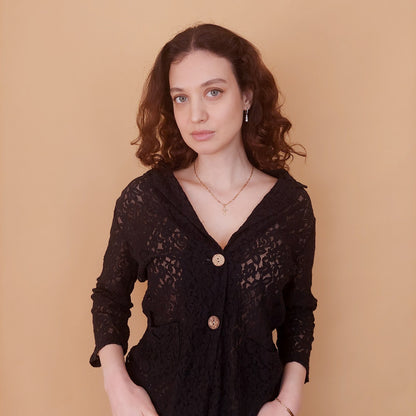 VIN-BLO-34842 Vintage top μαύρο δαντελένιο S-M