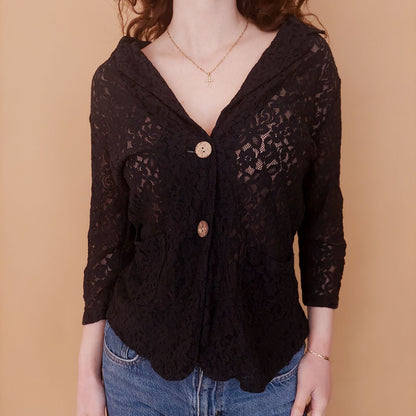 VIN-BLO-34842 Vintage top μαύρο δαντελένιο S-M
