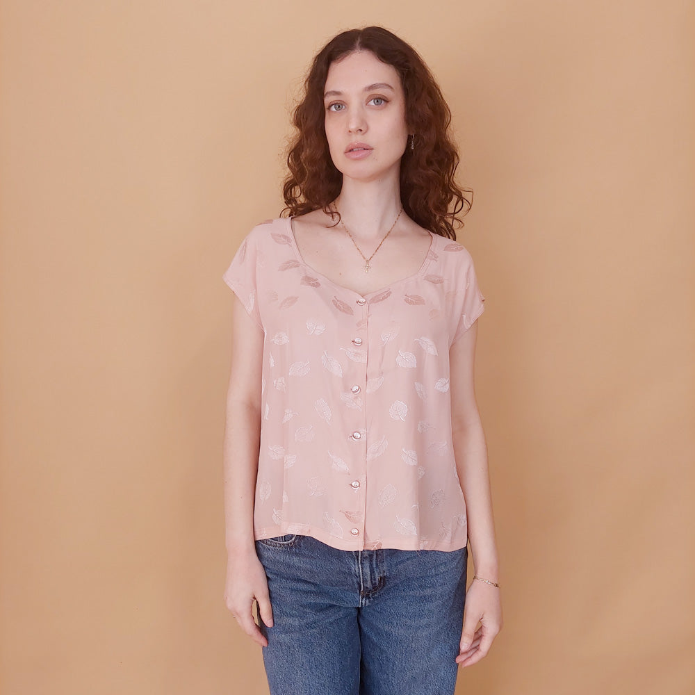 VIN-BLO-34845 Vintage top ροζ αέρινο L