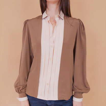 VIN-BLO-32547 Vintage πουκάμισο καφέ ροζ S-M