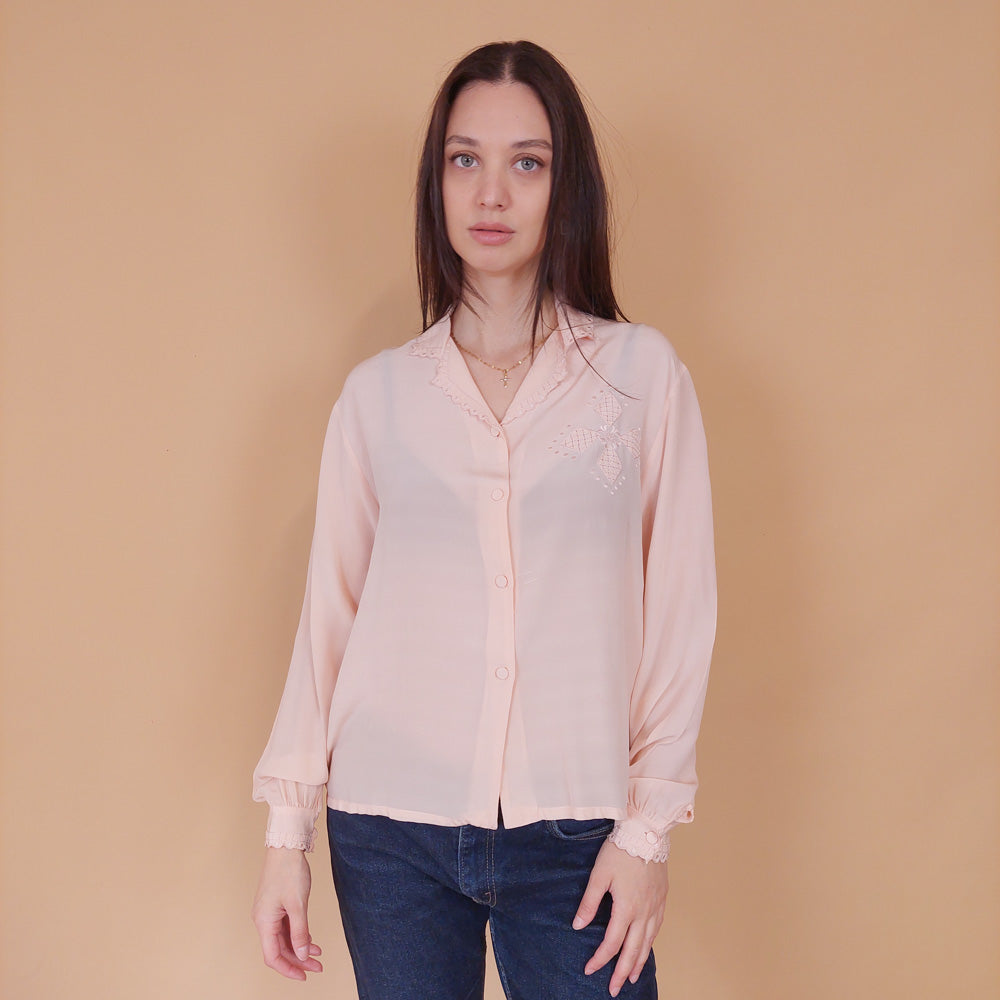 VIN-BLO-32548 Vintage πουκάμισο μεταξωτό ροζ L-XL