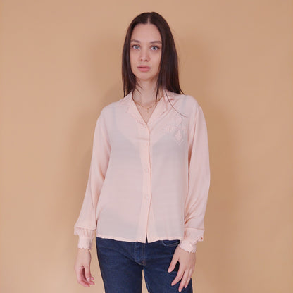 VIN-BLO-32548 Vintage πουκάμισο μεταξωτό ροζ L-XL