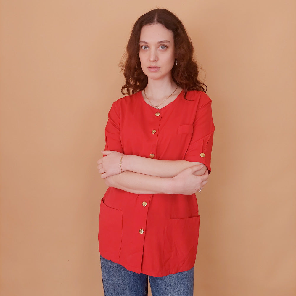 VIN-BLO-34928 Vintage top κόκκινο M