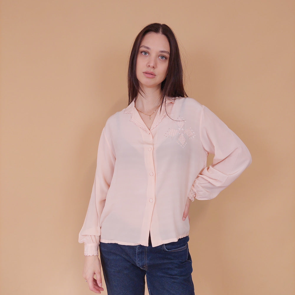 VIN-BLO-32548 Vintage πουκάμισο μεταξωτό ροζ L-XL