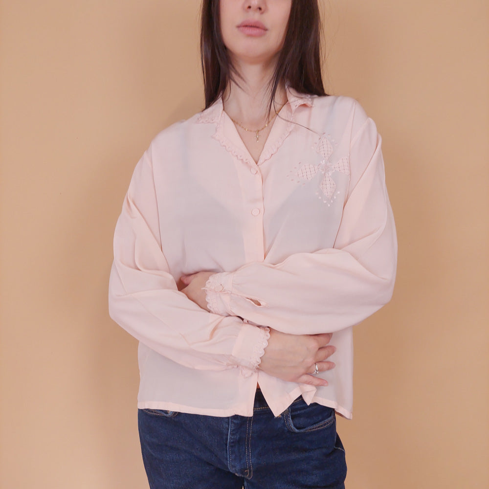 VIN-BLO-32548 Vintage πουκάμισο μεταξωτό ροζ L-XL