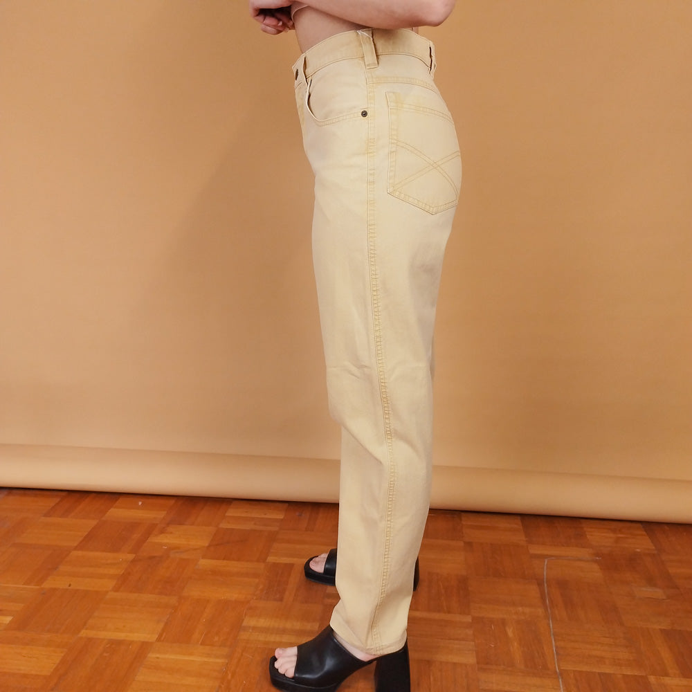 VIN-TR-27416 Vintage παντελόνι denim ψηλόμεσο κίτρινο Μ