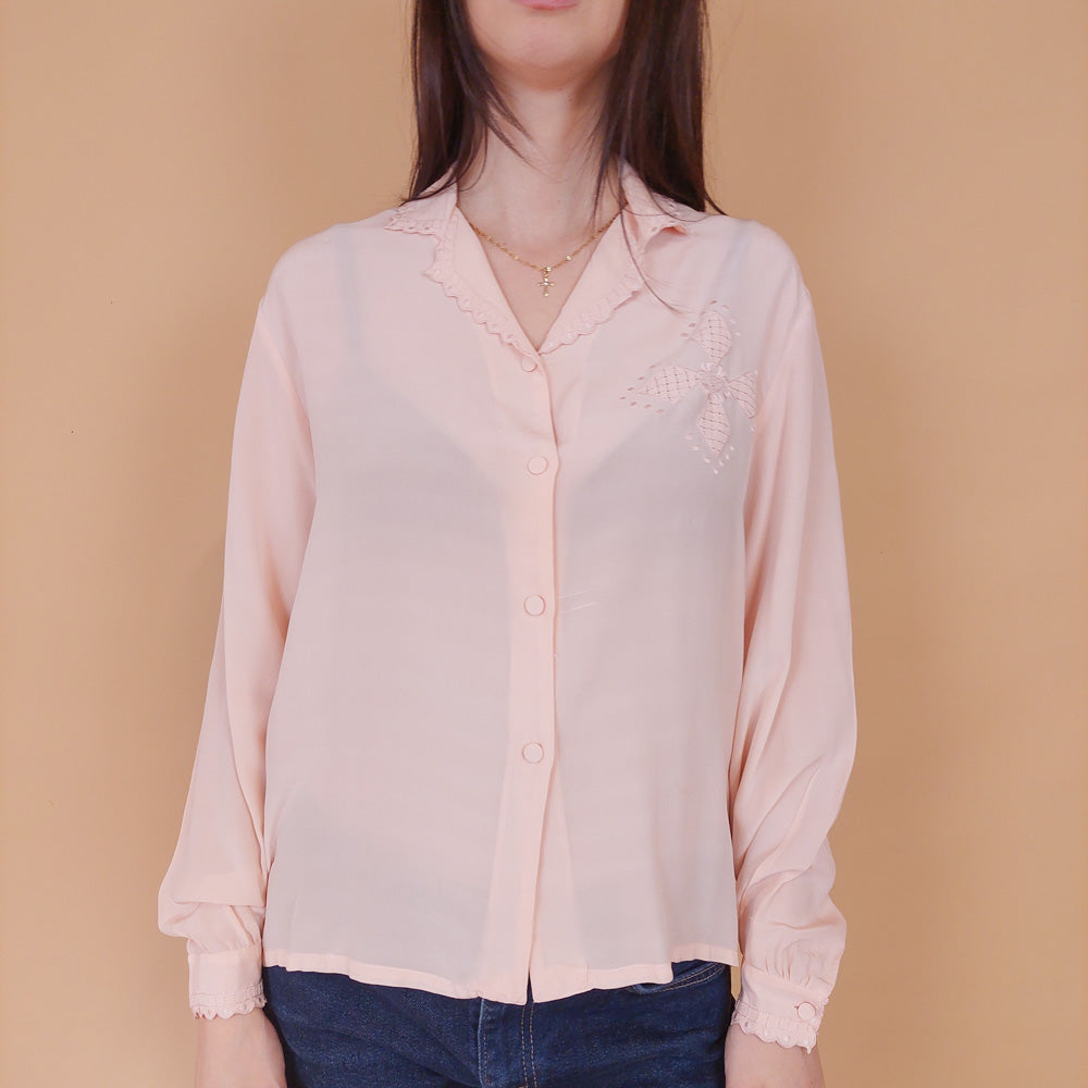 VIN-BLO-32548 Vintage πουκάμισο μεταξωτό ροζ L-XL