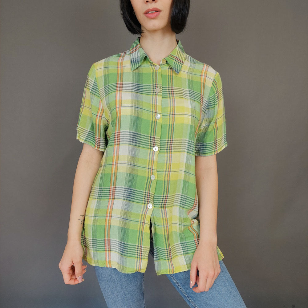 VIN-BLO-27259 Vintage πουκάμισο καρό πράσινο M