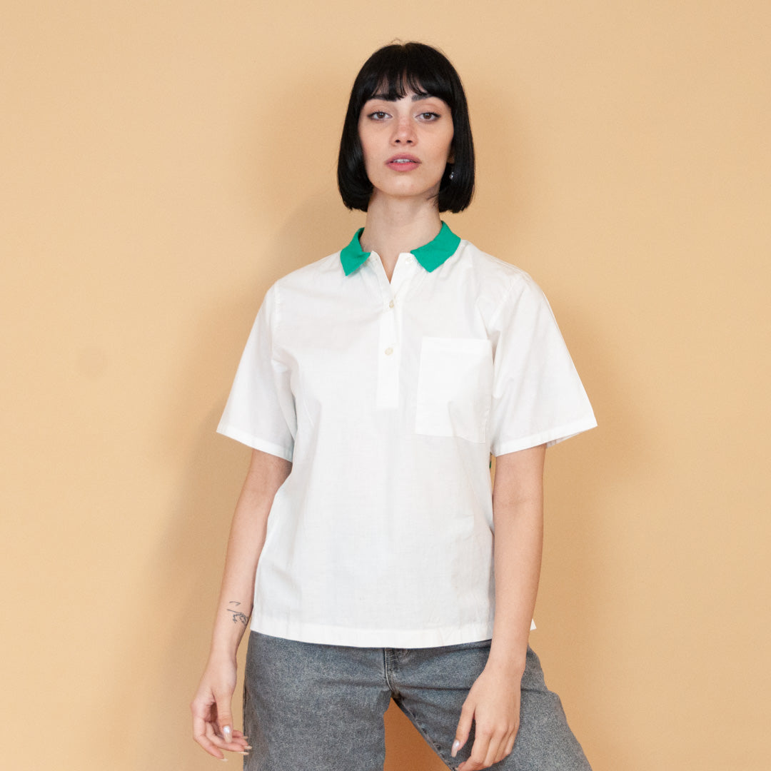 VIN-BLO-23050 Vintage πουκάμισο λευκό-πράσινο M