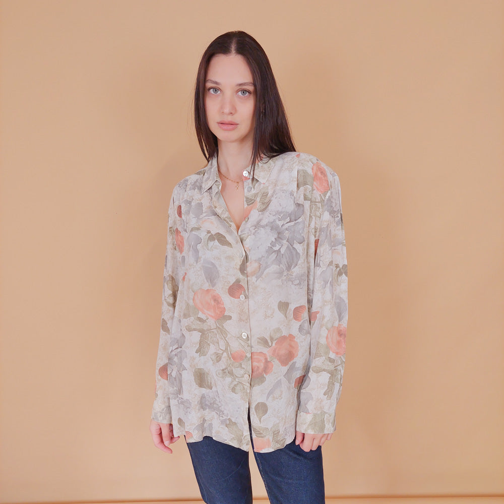 VIN-BLO-32550 Vintage πουκάμισο βισκόζη floral L-XL