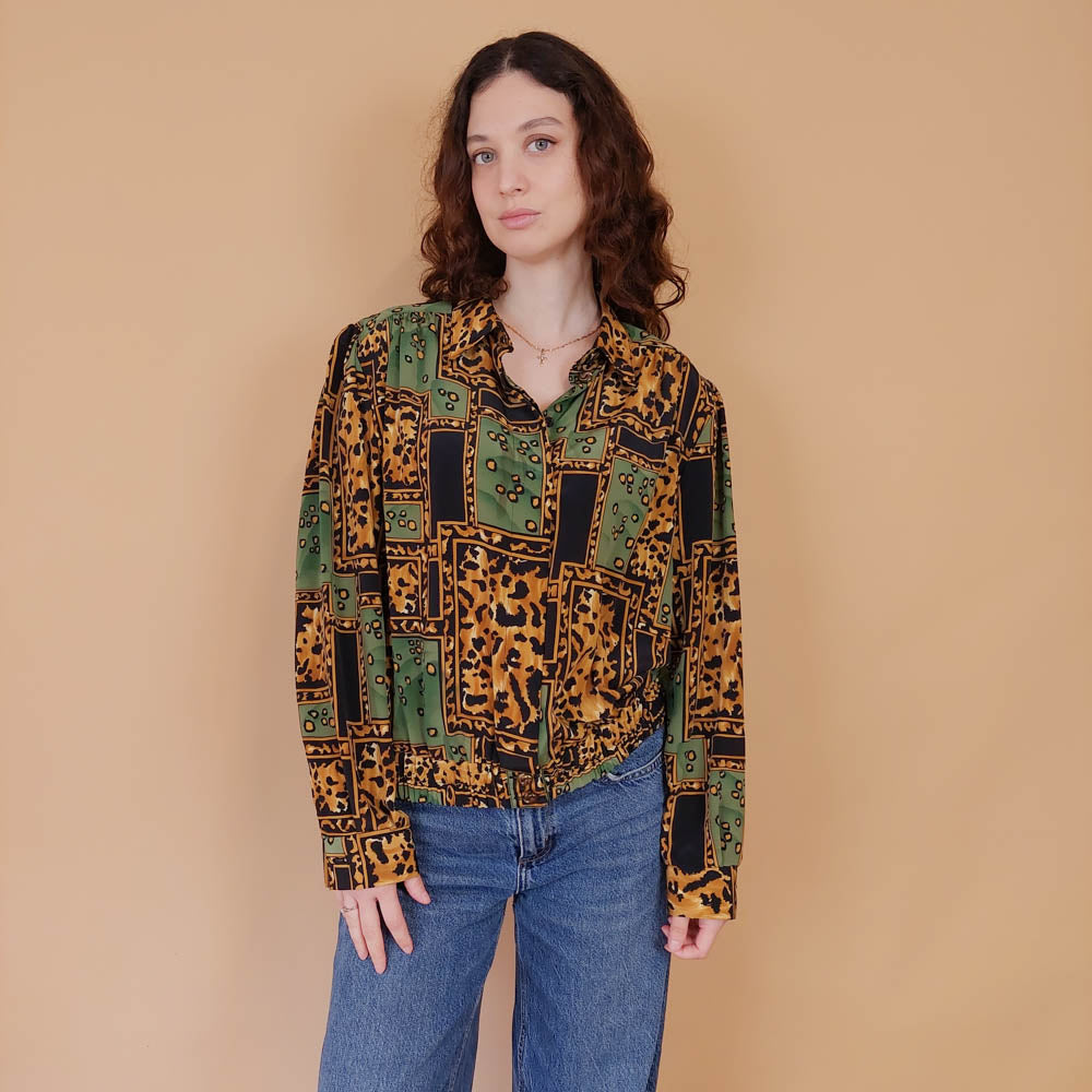 VIN-BLO-34908 Vintage πουκάμισο εμπριμέ bomber style L-XL
