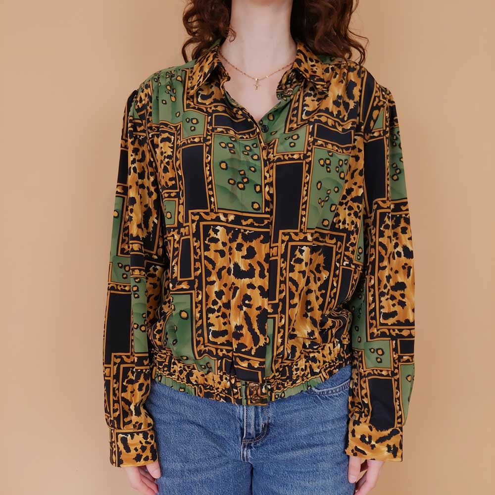 VIN-BLO-34908 Vintage πουκάμισο εμπριμέ bomber style L-XL