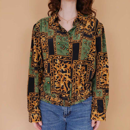 VIN-BLO-34908 Vintage πουκάμισο εμπριμέ bomber style L-XL