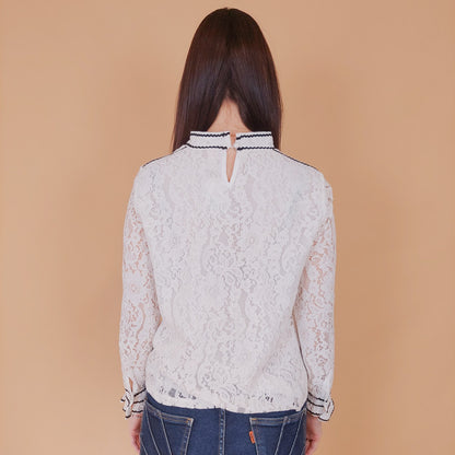 VIN-BLO-32557 Vintage τοπ δαντέλα λευκό L