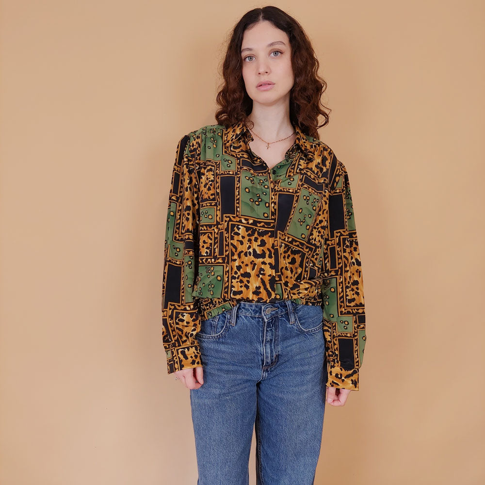 VIN-BLO-34908 Vintage πουκάμισο εμπριμέ bomber style L-XL