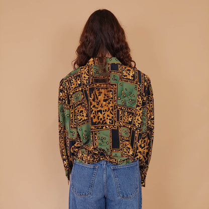 VIN-BLO-34908 Vintage πουκάμισο εμπριμέ bomber style L-XL