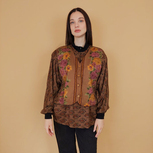 VIN-BLO-30686 Vintage τοπ εμπριμέ 80's M-L