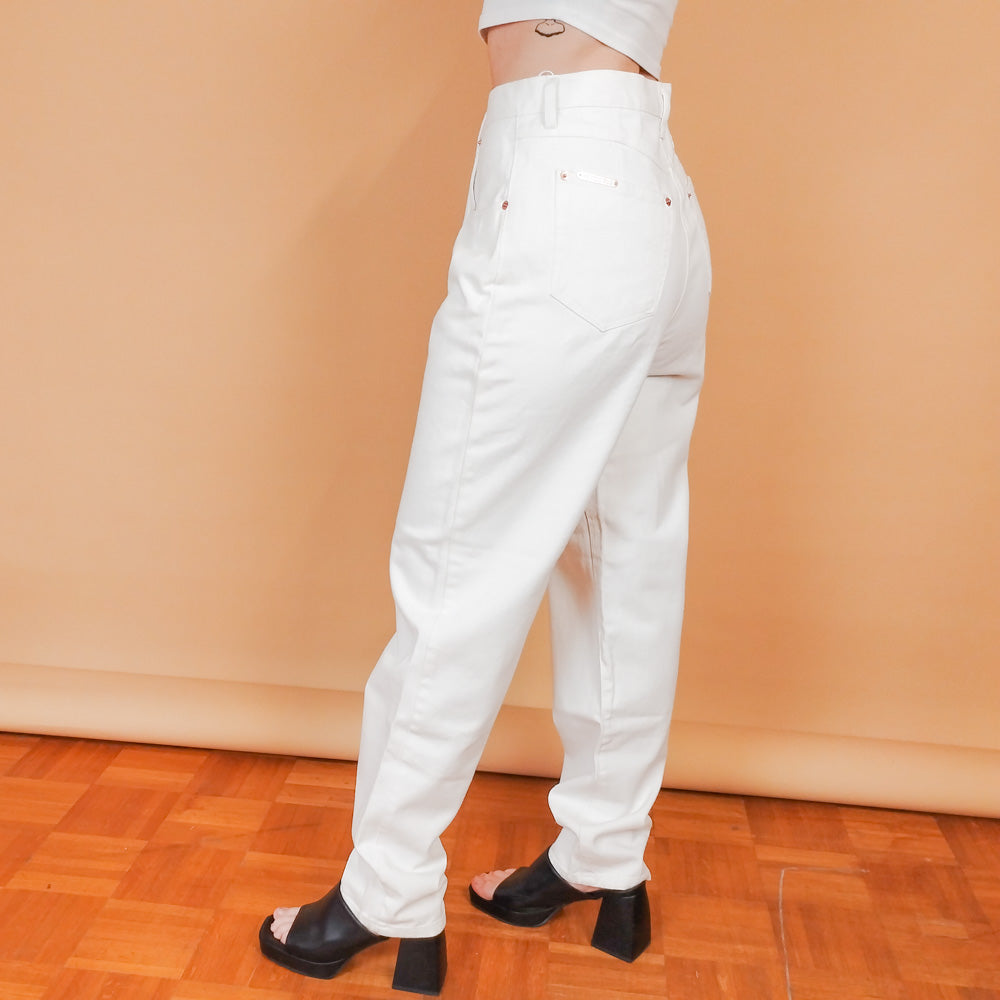 VIN-TR-27424 Vintage παντελόνι denim ψηλόμεσο λευκό L