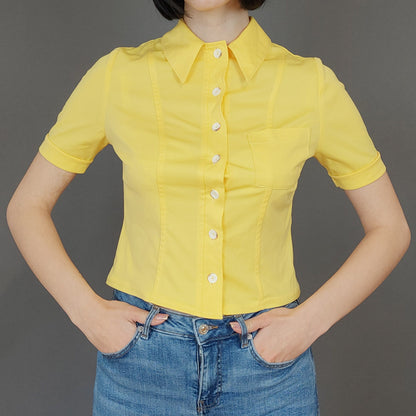 VIN-BLO-27255 Vintage κοντό πουκάμισο κίτρινο S