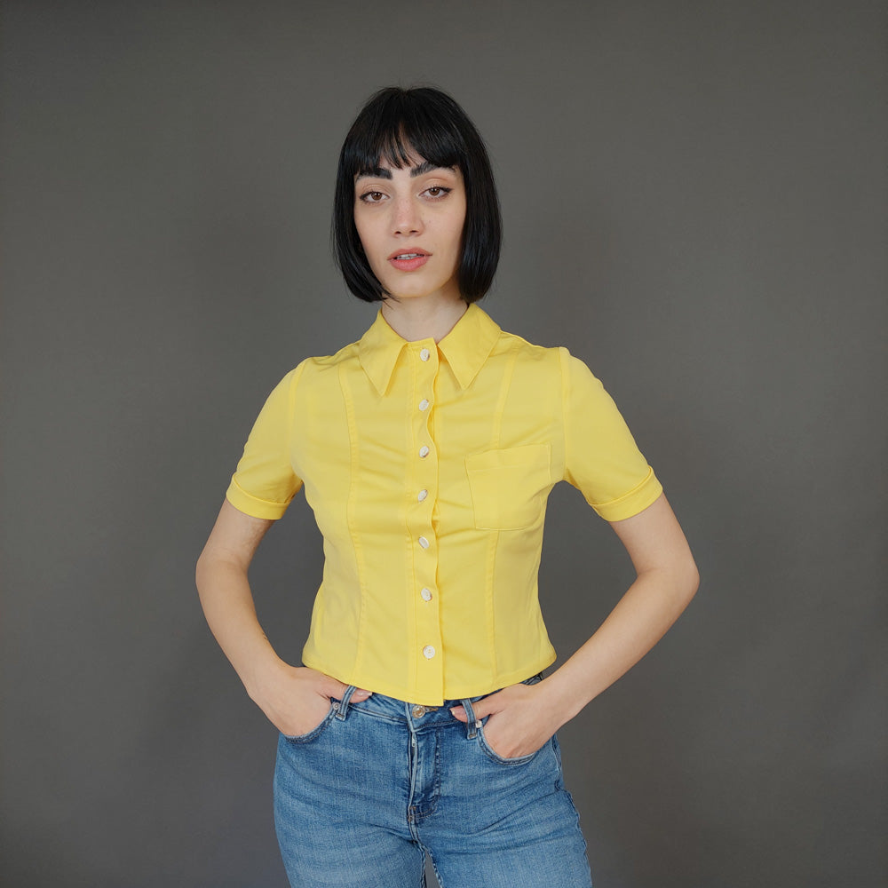 VIN-BLO-27255 Vintage κοντό πουκάμισο κίτρινο S