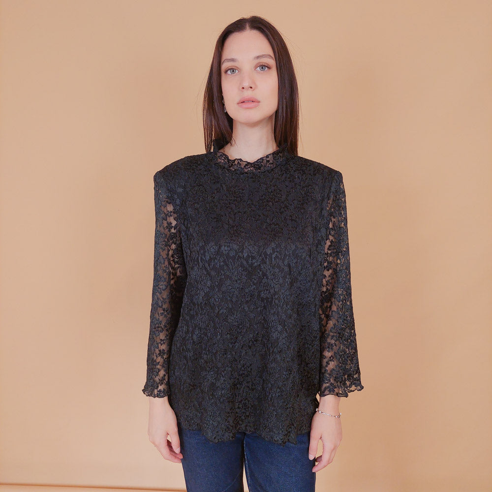 VIN-BLO-32557 Vintage τοπ δαντέλα μαύρο L