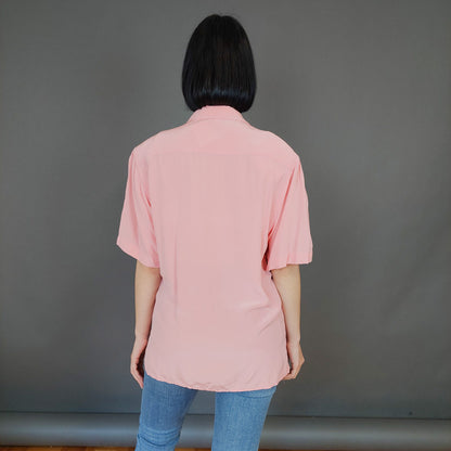 VIN-BLO-27253 Vintage πουκάμισο μεταξωτό ροζ Μ
