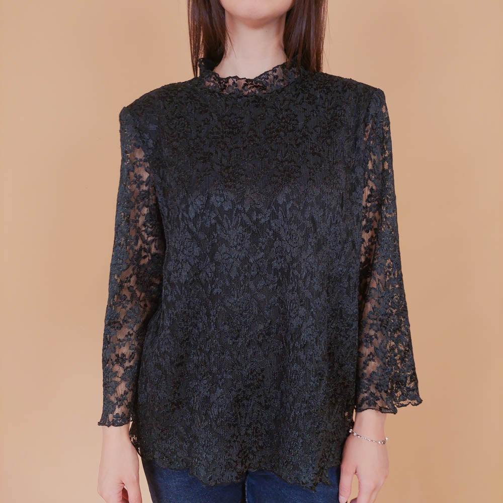 VIN-BLO-32557 Vintage τοπ δαντέλα μαύρο L